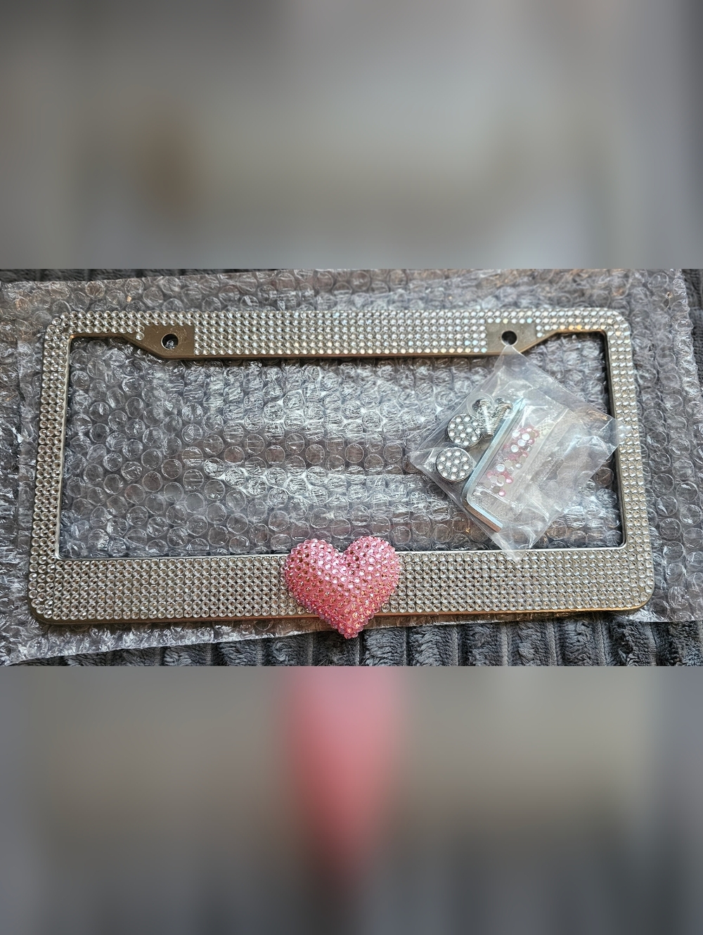 Rhinestone License Plate Frame with Pink Heart Accent